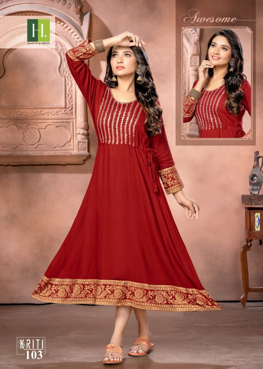 Hirwa Kriti Fancy Ethnic Wear Wholesale Anarkali Kurtis
